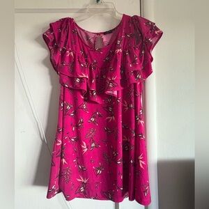 Lane Bryant Fuchsia Floral Ruffle Blouse